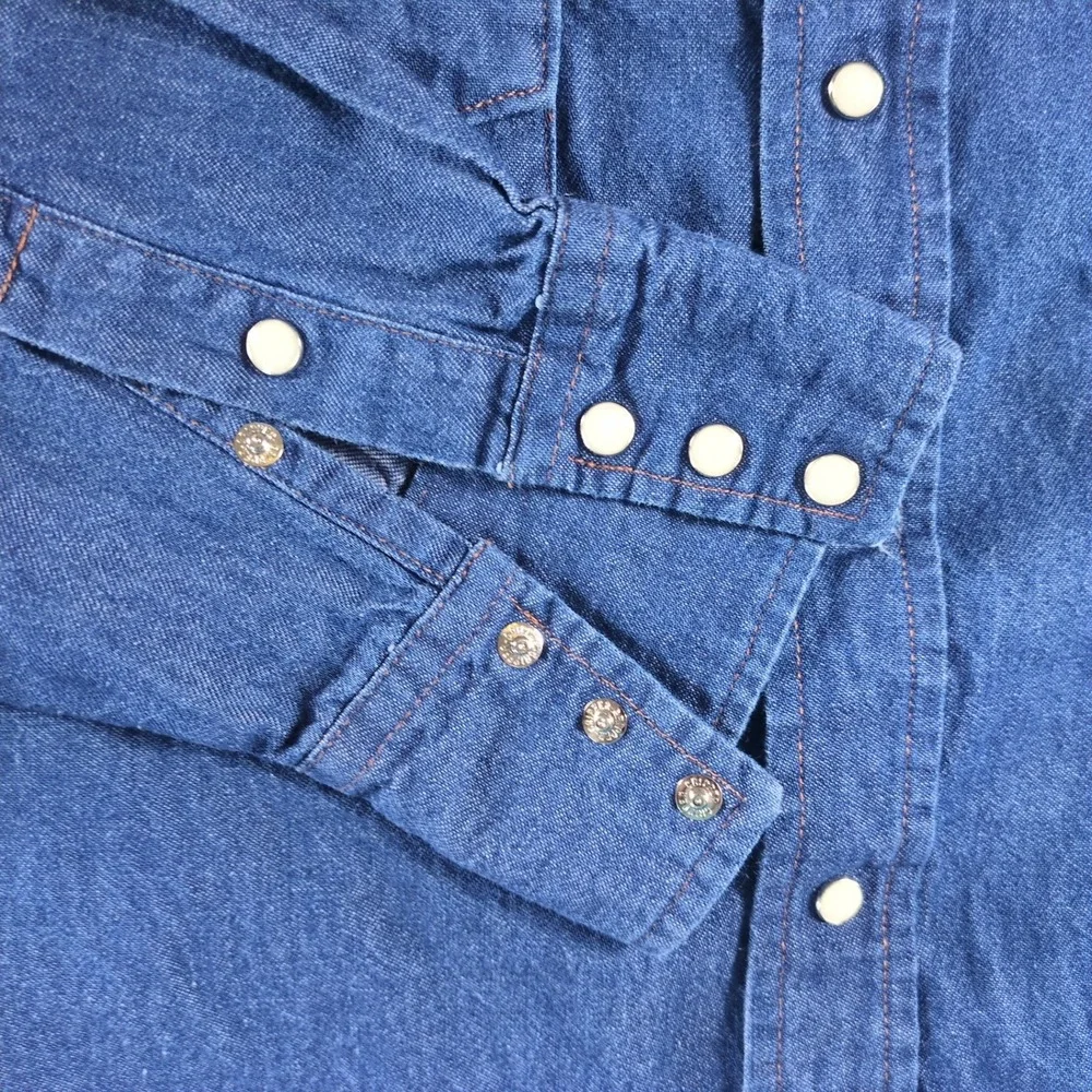 Wrangler Mens Long Sleeve Denim Western Shirt XL Blue Cotton Snap Front - Picture 8 of 9